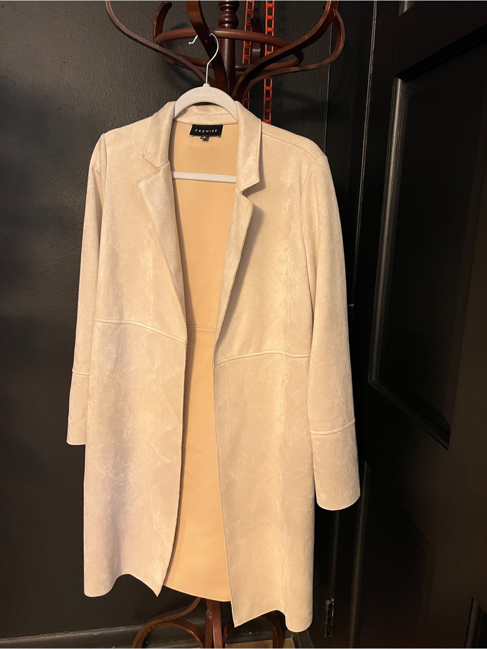 Premise Saks OFF 5th Cream Open-Front Faux Leather Blazer Coat - Picture 3 of 5